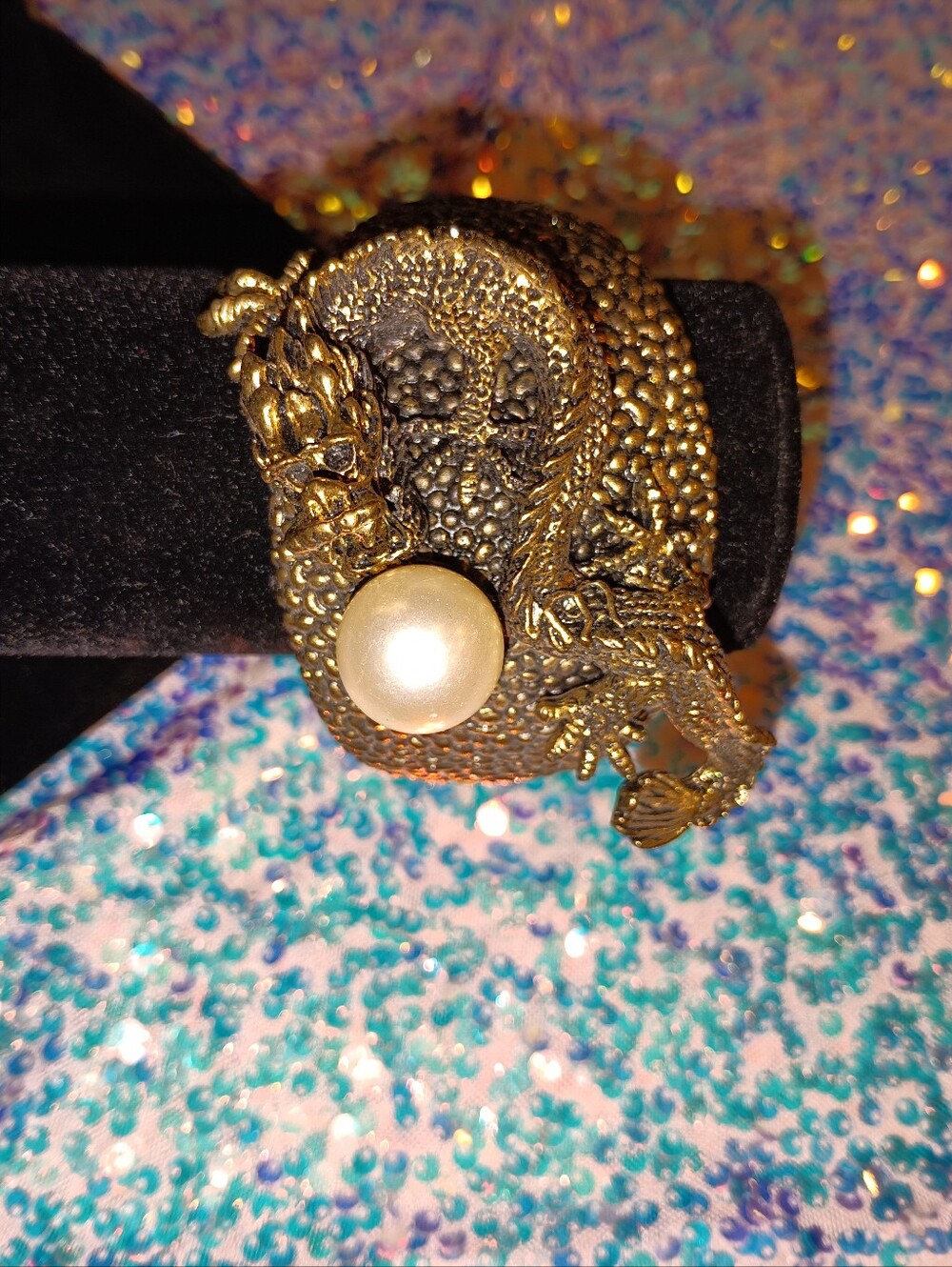 Gold Dragon Pearl Statement Bracelet Cuff - Women Jewelry